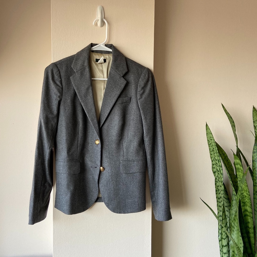 J. Crew Gray Wool Blazer with Gold buttons